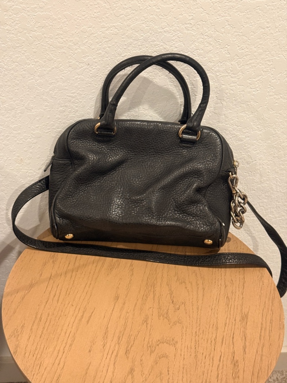Michael Kors Black Pebbled Leather Satchel with Tassel and Chain Accent - Picture 2 of 5